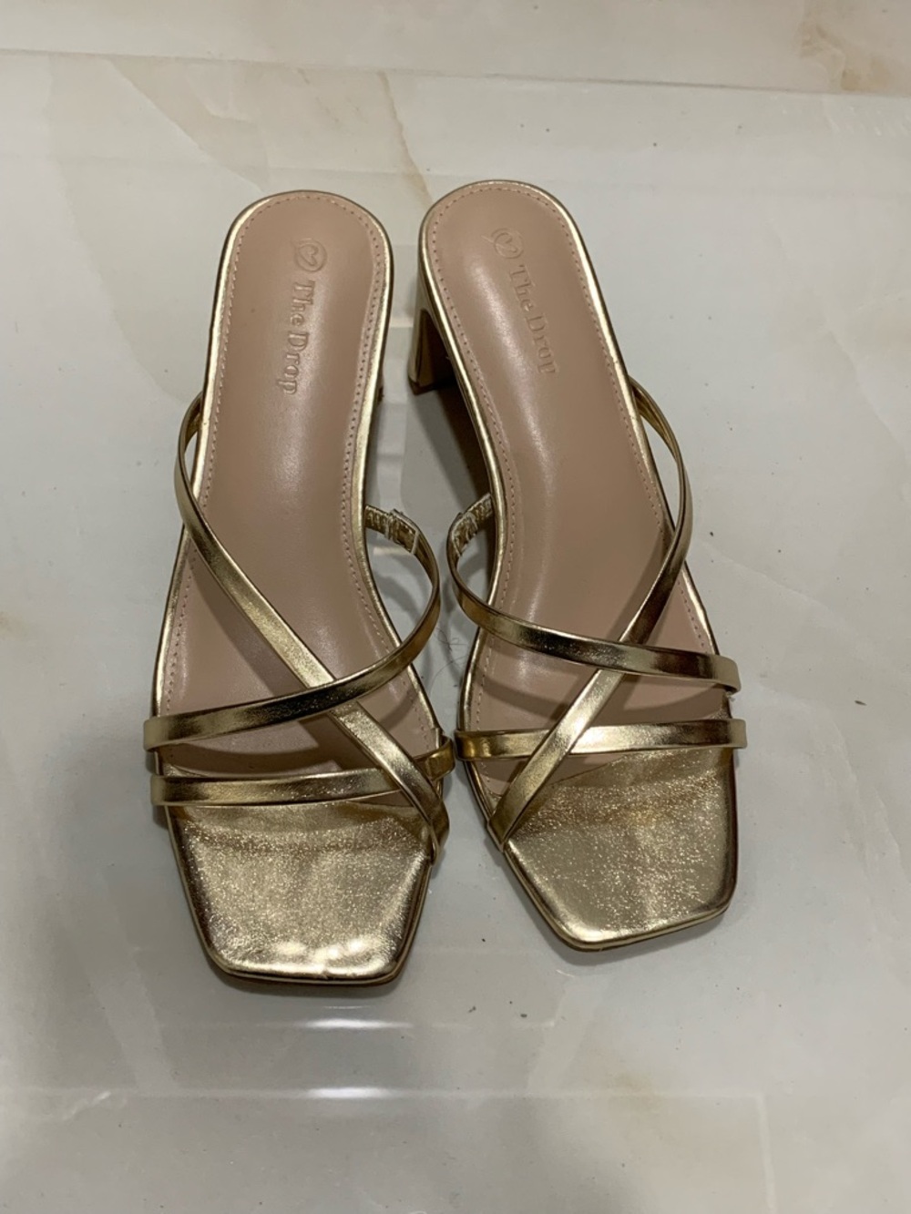 Women's Gold Strappy Block Heel Sandals
